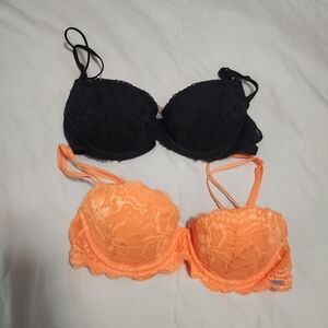PINK Victoria's Secret Black and Orange Lace Bras